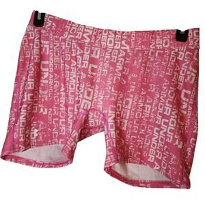 Under Armour Shorts Girls XL Heat Gear Pink With White All Over Logo Print